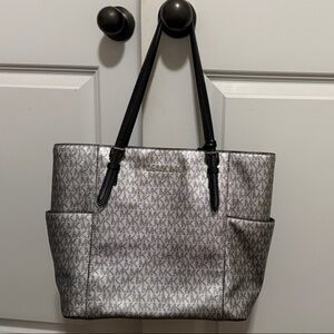 Michael Kors Silver and Black Tote Bag
